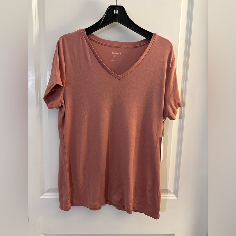 Women’s Liz Claiborne V-Neck Short Sleeve Top - Dusty Rose Sz XLT NWT